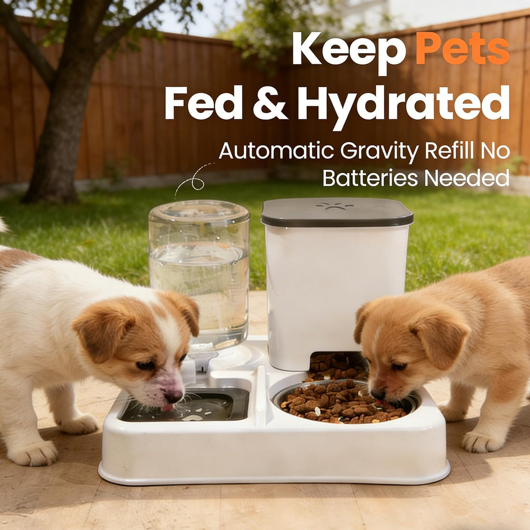2-in-1 Automatischer Futter und Wasserspender für Haustiere, Abnehmbarer Futterstation, Katzenfutter