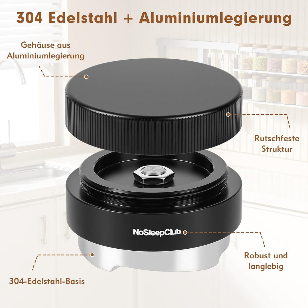 Espresso Distributor 51 mm, Schwerkraft-adaptiver Leveler, Schwarz | 304 Edelstahl Basis, 4-Klingen-