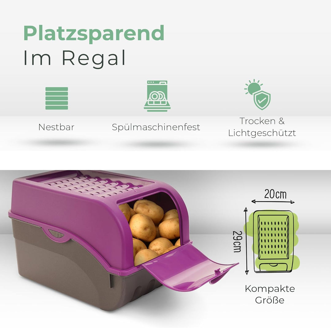 Novaliv Kartoffel Aufbewahrungsboxen Set | 3,5L + 5L + 9L | LILA | Kartoffelboxen | Gemüseboxen stap