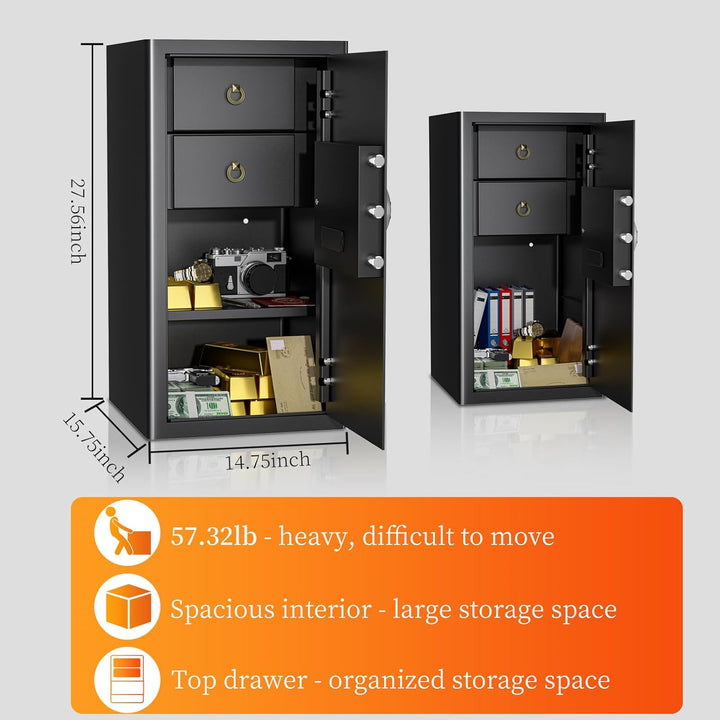 WASJOYE 103L Tresor Feuerfest mit Schublade, Möbeltresor, Schrank Tresor Wandtresor für Bargeld, Sch
