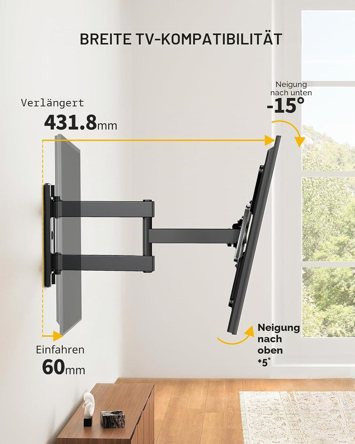 Alphamount TV Wandhalterung, Schwenkbare Neigbare TV Halterung für 26-60 Zoll LED LCD Flach & Curved