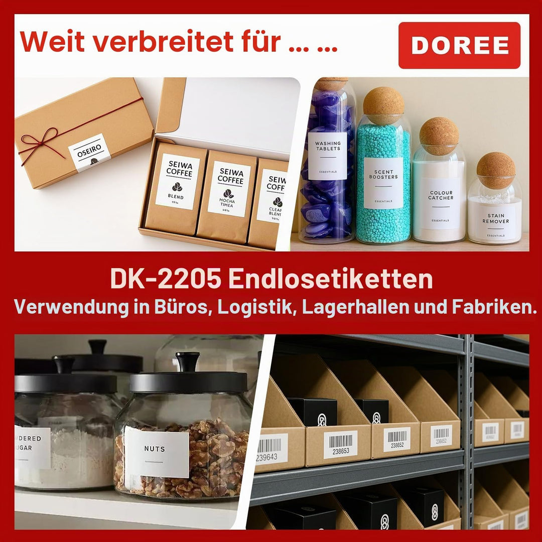 Doree DK22205 kompatible Etikettenrollen für Brother P-Touch QL-500 QL-500A QL-500BS QL-500BW,62mm x