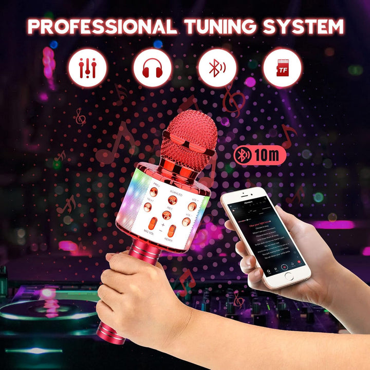 ShinePick Kabelloses Karaoke-Mikrofon, Bluetooth, tragbar, mit LED-Licht, Disco für Kinder/Erwachsen