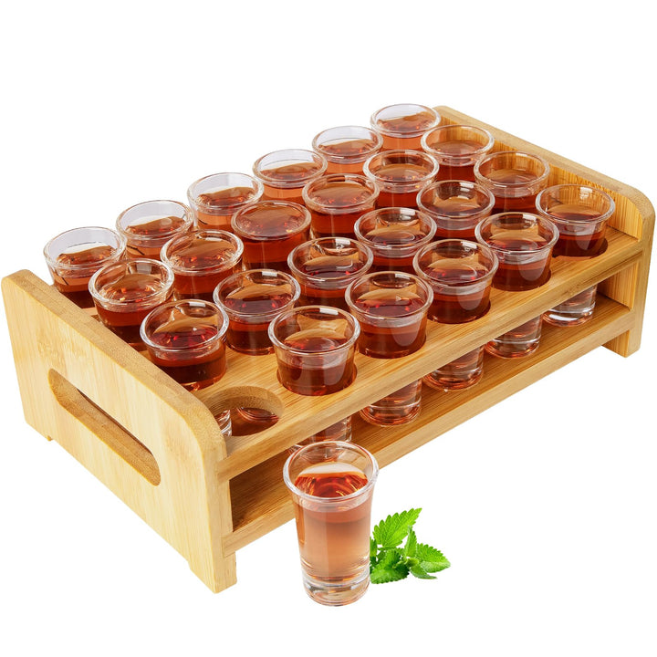 Schnapsgläser Set 0,5 oz/15ml Cocktailhalter und Schnapsglas Mini 24 tlg. Getränke Servierbrett Orga