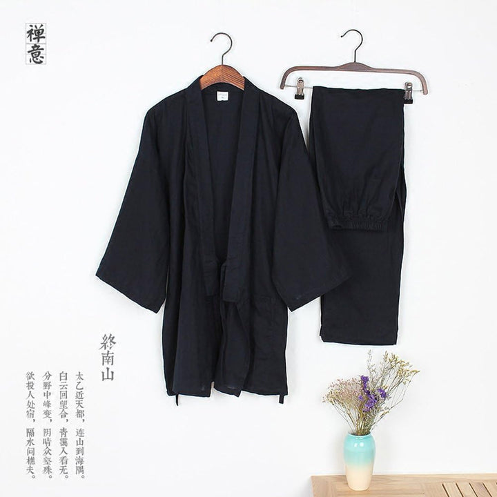 Kimono-Pyjama für Herren, japanischer Stil, Meditationsset L Marine, L Marine