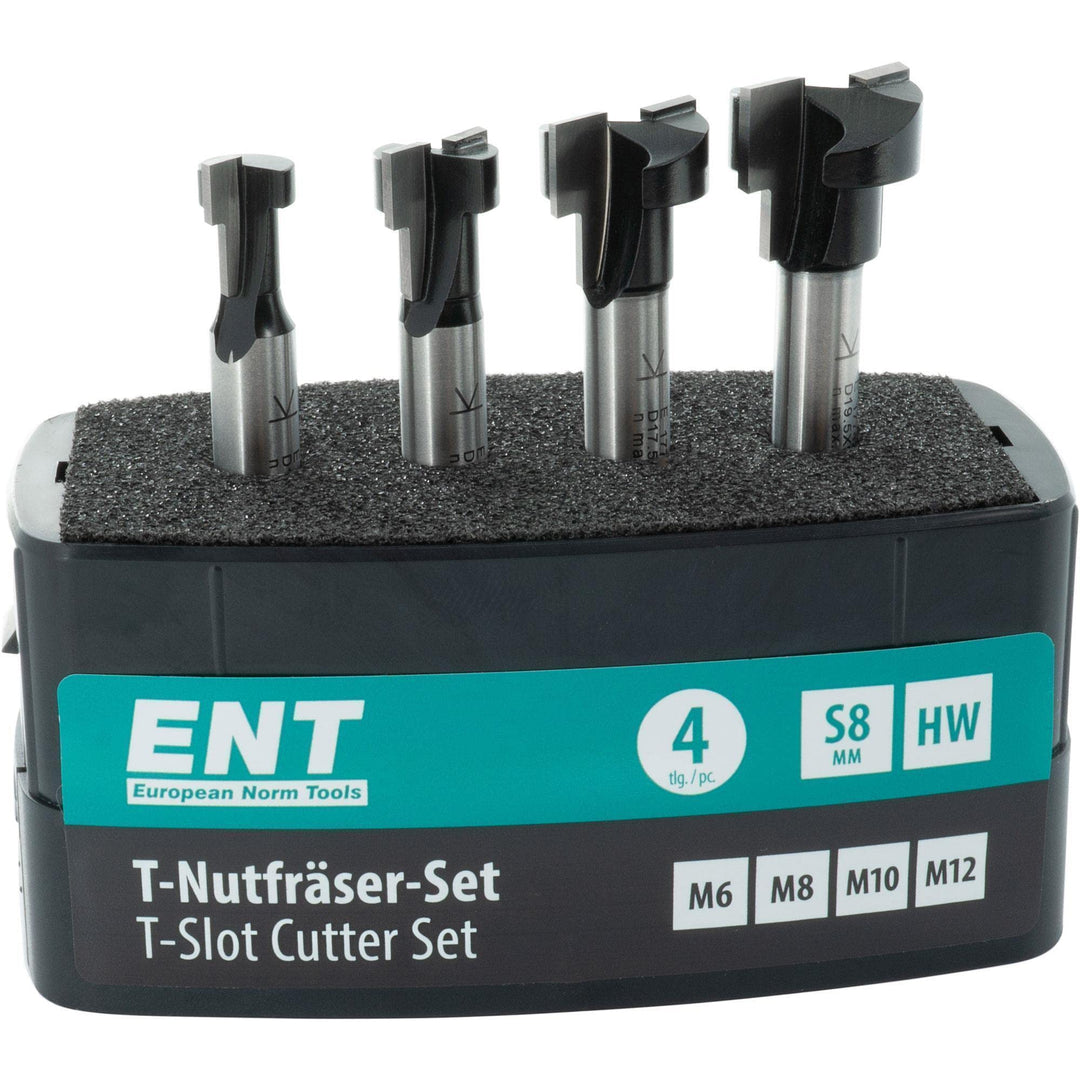 ENT 09046 4-tlg. HW T-Nutfräser-Set optimiert für M6 M8 M10 M12 Sechskantschrauben, HW, Schaft (S) 8