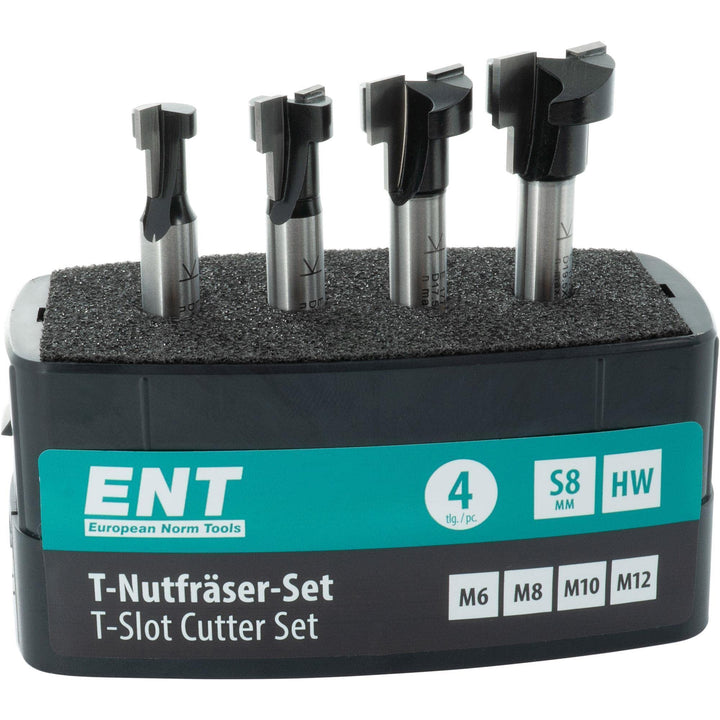 ENT 09046 4-tlg. HW T-Nutfräser-Set optimiert für M6 M8 M10 M12 Sechskantschrauben, HW, Schaft (S) 8
