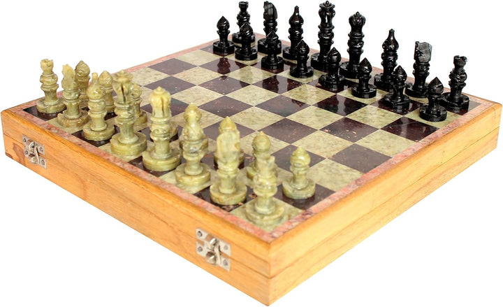 StonKraft Stein Holz Schach Schachbrett Schachbrettspiel Set aus Holz + Stein Schachfiguren (30 x 30