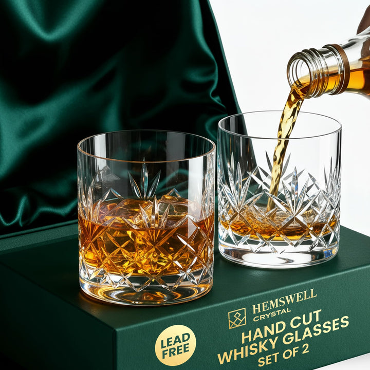 Hemswell Kristall Whisky Gläser Set, 2 Stück – 310 ml, altmodische Gläser, Whisky-Becher – tradition