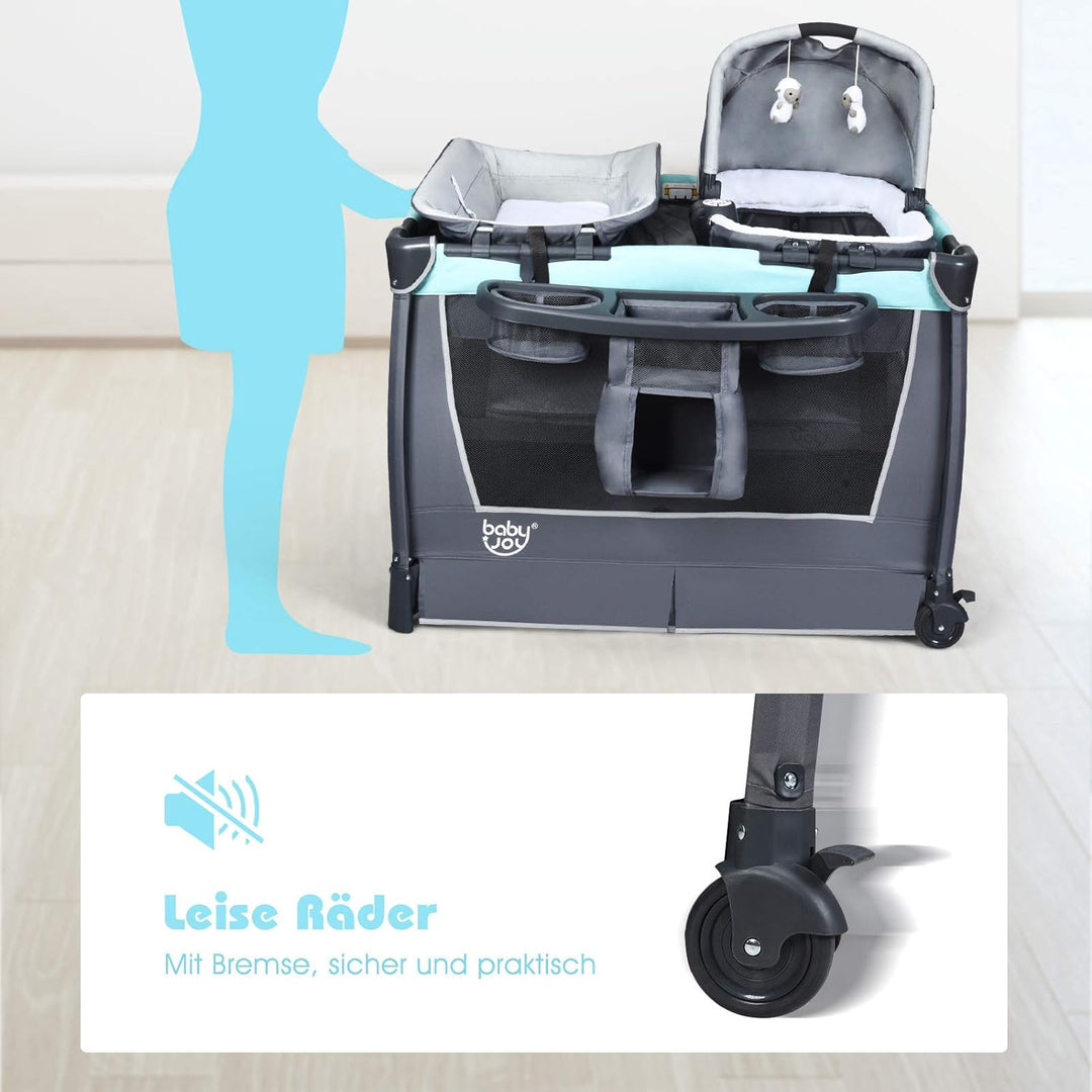 GOPLUS 4 in 1 Reisebett, Laufgitter Wiege Windeltisch, ab Geburt bis 15 kg, mit Matratze&Wickelaufla