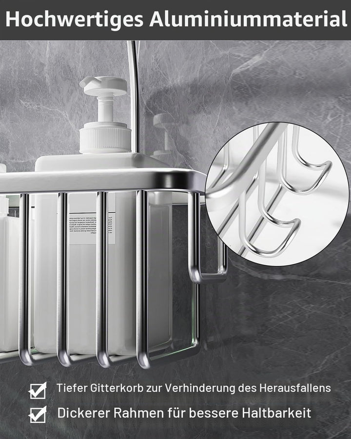 Duschablage ohne Bohren, Duschregal zum Hängen, Shampoo-Halterung, Aufhängen für Badezimmer Silber,