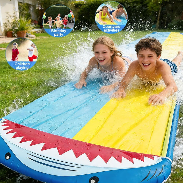 Mineup Wasserrutsche Garten, 480 x 140cm Wasserrutschmatte mit 2 Bodyboards, Doppelrutsche mit Einge