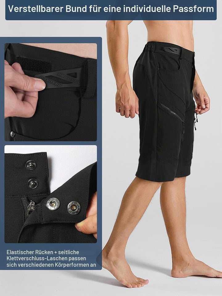 ARSUXEO Radhose Herren MTB Shorts ohne Polsterung Radfahren Shorts Klassisch Wasserdicht 1903 Schwar