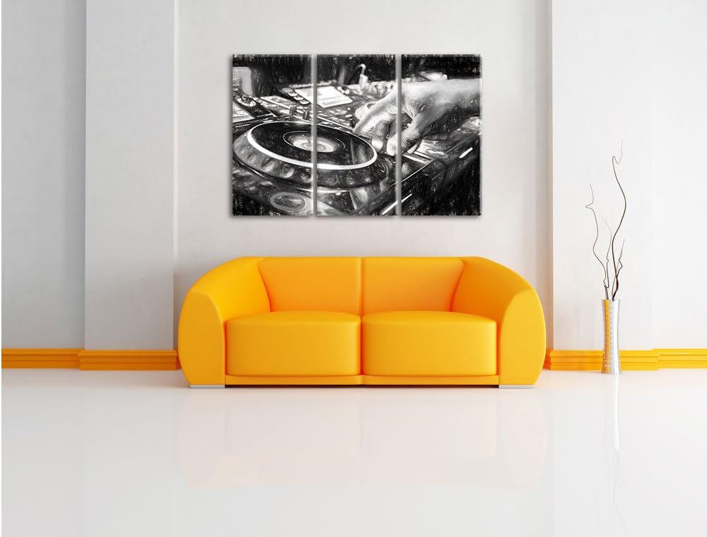 Pixxprint DJ Plattenteller Cool Music als Leinwandbild | Grösse: 3 Teilig (120x80) | Wandbild| Kunst