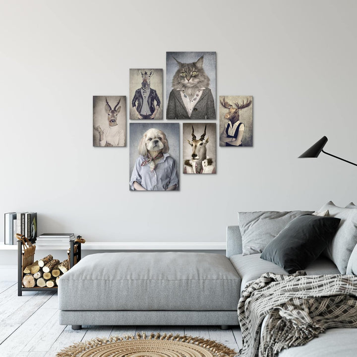 Novart Bilder Set - AUFHÄNGFERTIG - KEIN EXTRA RAHMEN BENÖTIGT - Abstrakt Modern Tiere - Wohnzimmer
