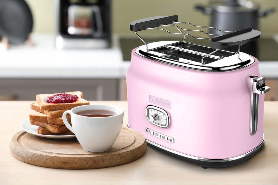Westinghouse Retro Toaster 2 Scheiben, Abnehmbarer Brötchenaufsatz, 6 Bräunungsstufen, Brotzentrieru