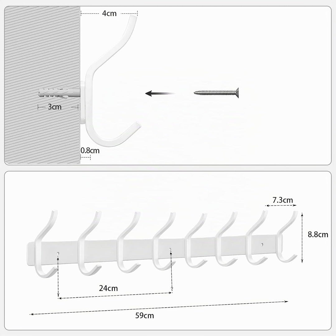 Garderobenhaken Edelstahl, Hakenleiste Kleiderhaken Wand mit 8 Haken, Garderobe Garderobenleiste Wan