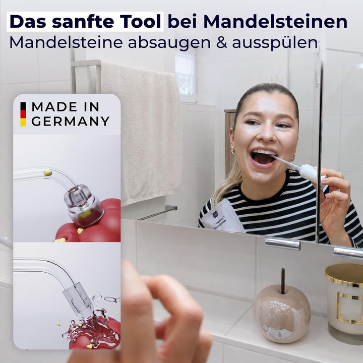 TONSI 2in1 Mandelstein Schröpfglas &amp; Munddusche | Mandelstein Entferner Made in Germany | Mandeln sp
