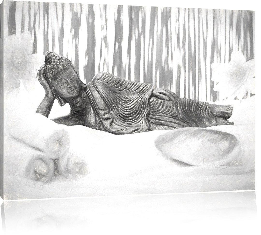 Pixxprint Goldener Buddha auf Handtuch Kunst Kohle Effekt, Format: 100x70 auf Leinwand, 100x70