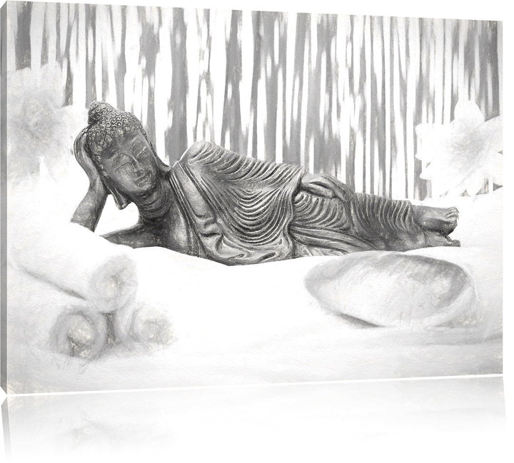 Pixxprint Goldener Buddha auf Handtuch Kunst Kohle Effekt, Format: 100x70 auf Leinwand, 100x70
