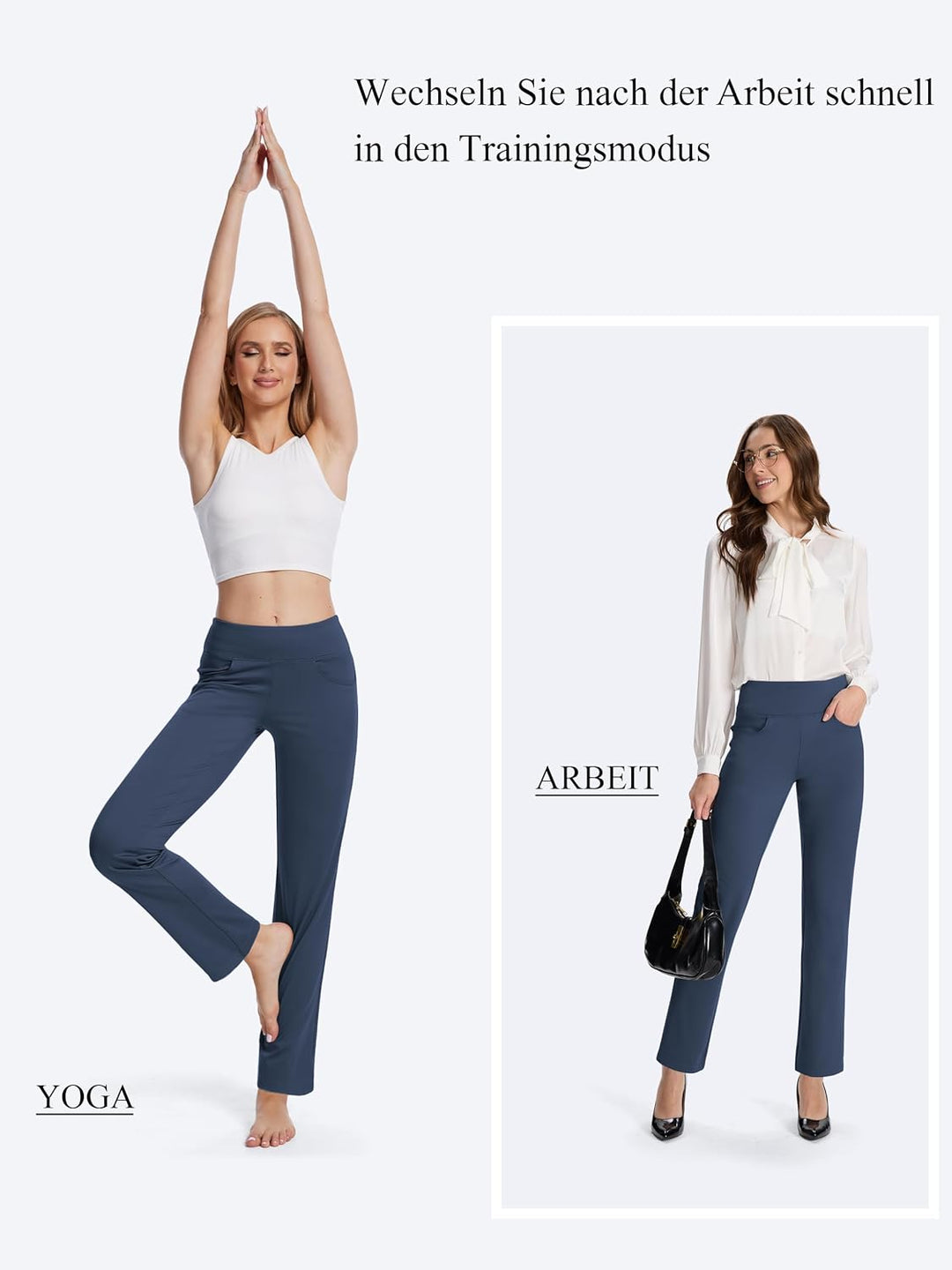MOVE BEYOND Hose Damen High Waist mit Geradem Bein Stretch Hose Damen Für Yoga Business Sport Outdoo