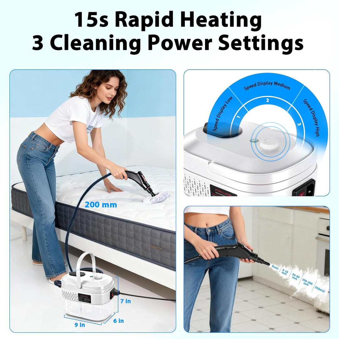 Dampfreiniger Handgerät mit 14 Zubehör, 1500W Mehrzweck Steam Cleaner, Dampfdruck 3Bar, Aufheizzeit