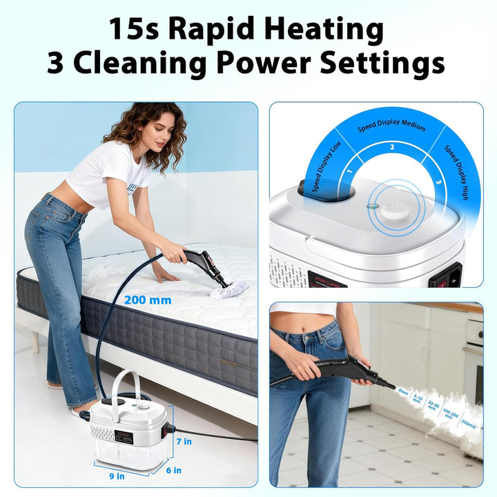 Dampfreiniger Handgerät mit 14 Zubehör, 1500W Mehrzweck Steam Cleaner, Dampfdruck 3Bar, Aufheizzeit