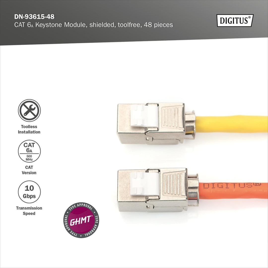 DIGITUS Keystone-Modul Cat-6A Geschirmt - 48 Stück - RJ45-Buchse - 500 MHz 10GBase-T - AWG 26-22 - W