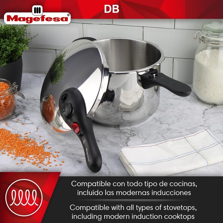 Magefesa DB - Schnellkochtopf 6 Liter, Edelstahl 18/10, Für Alle Herdarten Geeignet, Einschliesslich