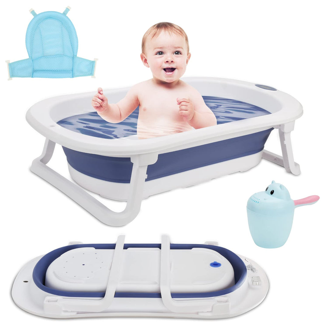 50L Baby Badewanne, Faltbare babywanne mit Anti Stütze, baby wanne mit Echtzeit-Temperaturmessung, B