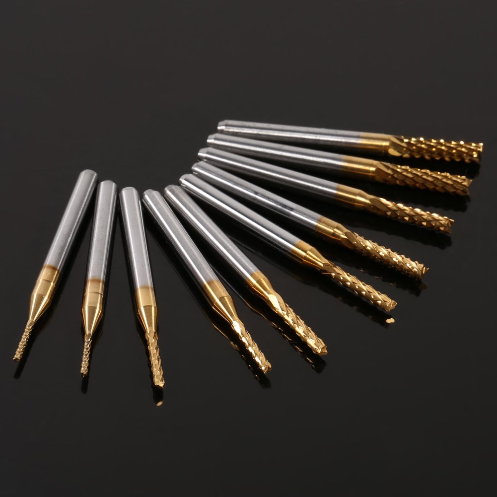 Watris Veiyi 10 Stücke Fräsbohrer Metall, 1.0-3.0mm CNC Fräser, Schaftfräser Titan Set, für Holz Wei