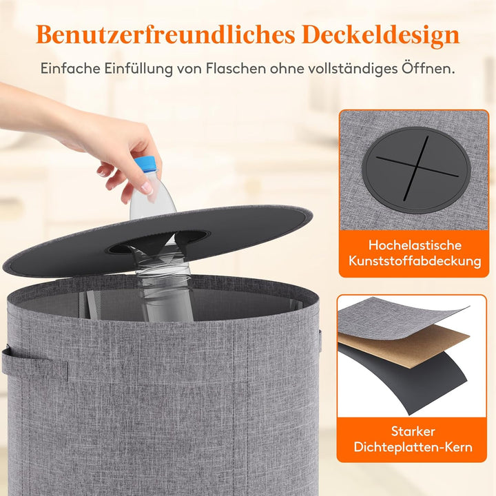Lifewit 100L Kreis Pfandflaschen Sammelbehälter mit Deckel, Grosser Pfandflaschen behälter für die L