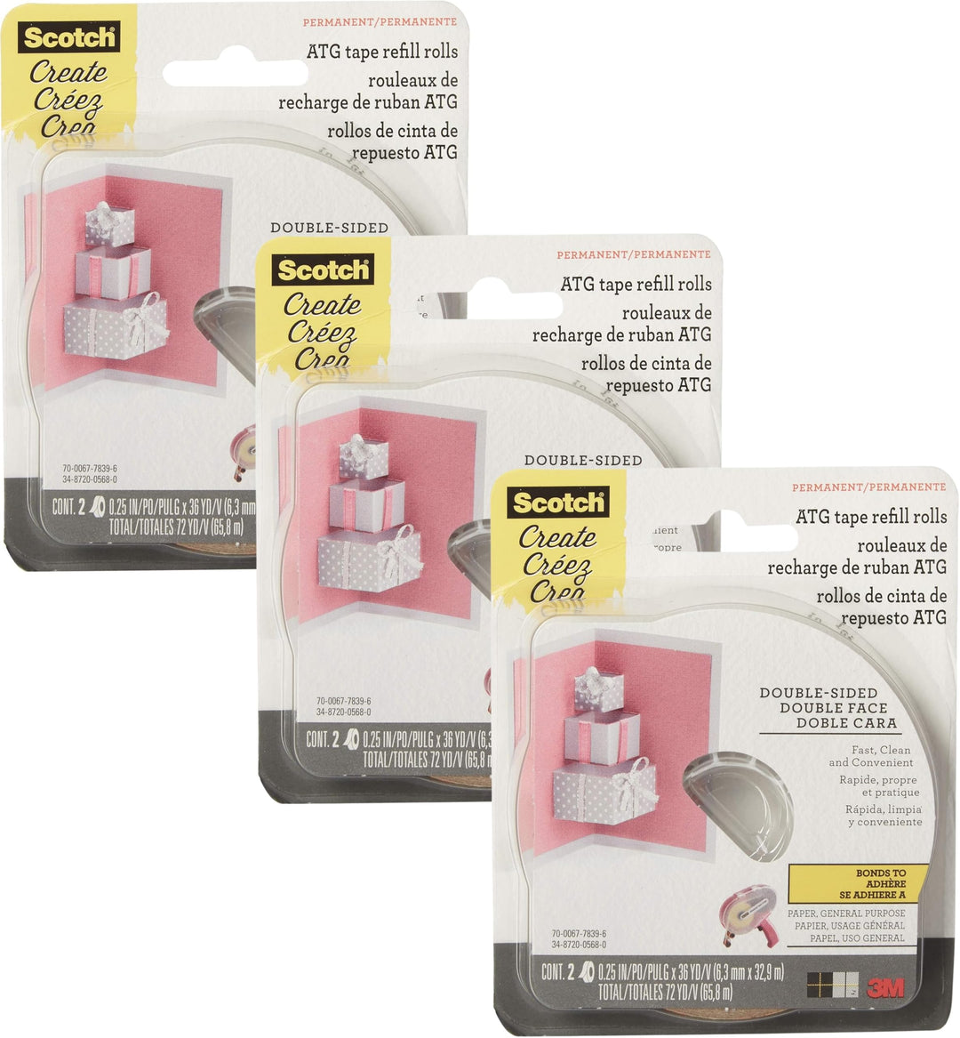 Scotch 085-R ATG Advanced Tape Glider Refill Rolls, 1/4-Inch by 36-Yard, 6 Rolls (3 Pack), 3 PACK