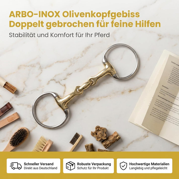 ARBO-INOX Gebiss Olivenkopfgebiss Argentan QHP doppelt gebrochen 10,5cm, 10,5cm