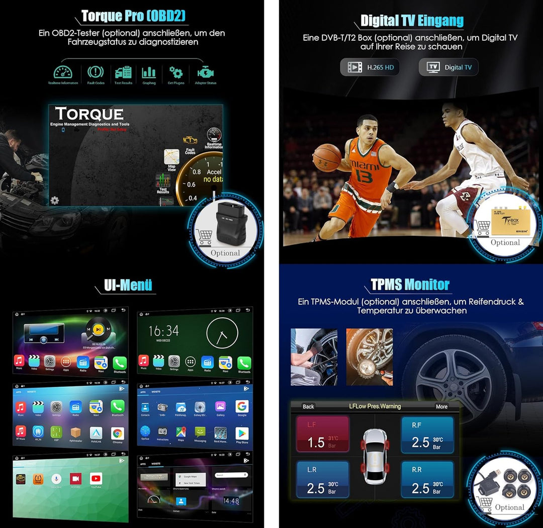 Erisin 7 Zoll 8-Kern 4GB RAM 64GB ROM Android 12 Autoradio Bluetooth GPS Navigation für Toyota Auris