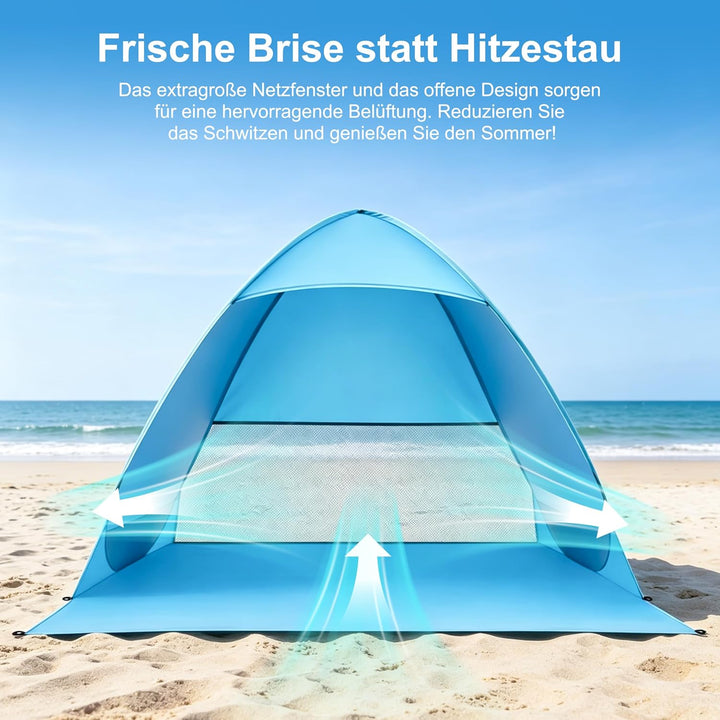 XXL Strandmuschel Pop Up für 3 Erwachsene oder 5 Kinder (200x165x130cm) - Silberbeschichtetes Strand