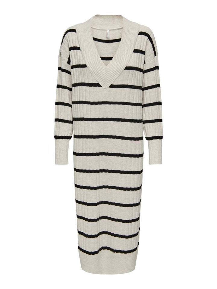 ONLY Female Strickkleid Onlnew Langes Kleid XXL Pumice Stone/Stripes:black, XXL Pumice Stone/Stripes