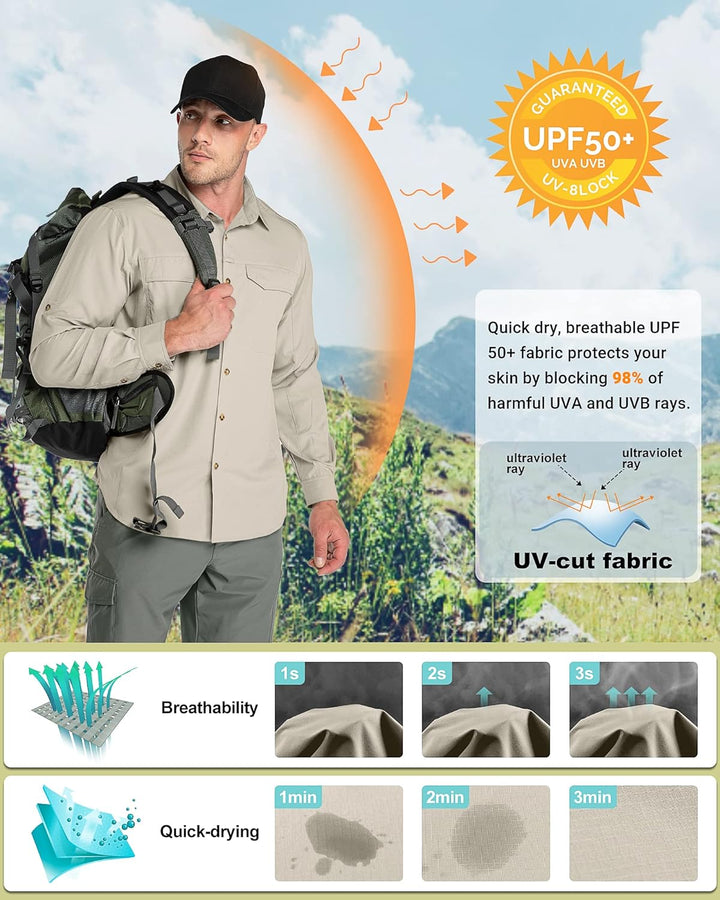 Outdoor Ventures Hemd Herren Freizeithemd Langarm Outdoor Shirt Atmungsaktive Schnell Trocknende Fun