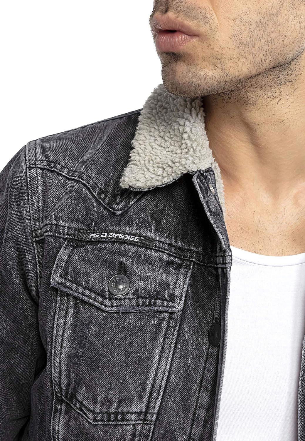 Redbridge Jeansjacke für Herren Jacke Denim Gefüttert Winter Herbst Übergangszeit L Schwarz, L Schwa
