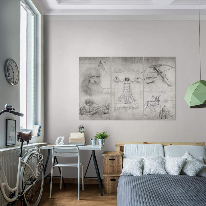 Runa Art Wandbilder Leonardo Da Vinci Bild XXL Wohnzimmer Schlafzimmer Grau Skizze Renaissance 120 x