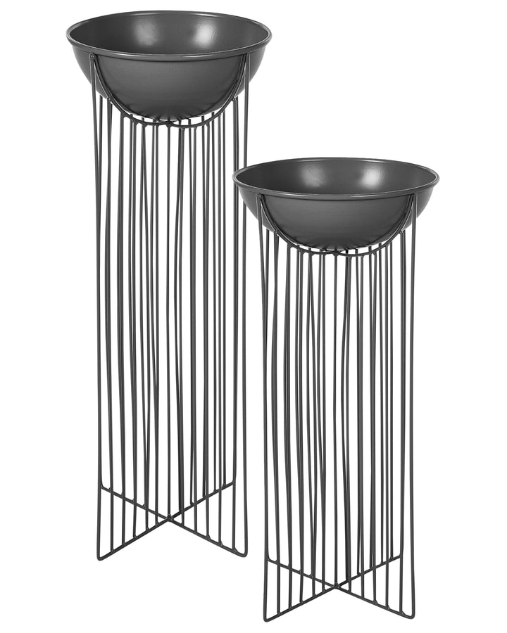 Beliani Pflanzenständer 2er Set Metall schwarz rund ⌀ 22 cm für Innen u. Aussen Ficaria