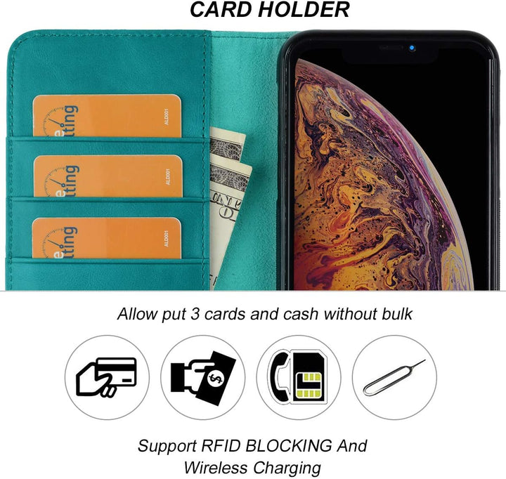 VISOUL iPhone 11 Pro Max Hülle,Stossfeste Handyhülle [Auto Sleep/Wake][100% Leder] TPU Schutzhülle K