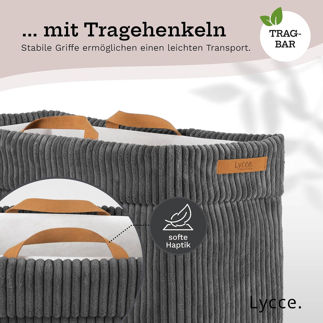 Lycce Wäschekorb Cord – Nischenwäschekorb, waschbar, faltbar (d.grau) | platzsparend &amp; praktisch, wa