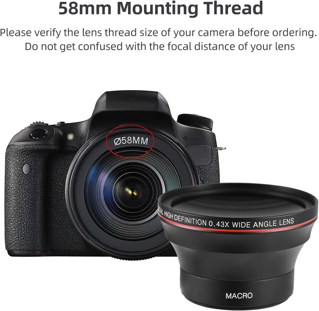58-mm-Kameraobjektiv-Set mit 0,43 X Weitwinkelobjektiv + Makroobjektiv, Ersatz für Canon EOS 70D/77D