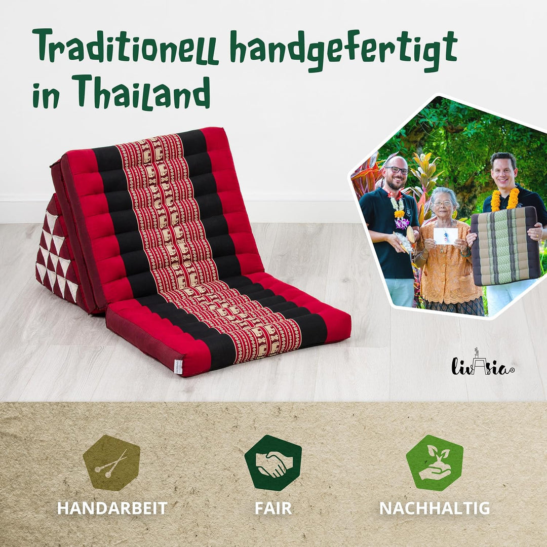 livasia Thaikissen 3 Auflagen extrahoch - 185x55x8cm - Dreieckskissen mit Klappmatratze, Kapok, Jumb