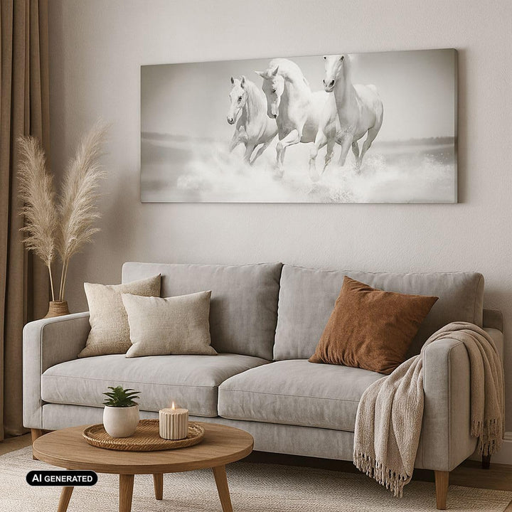 Panorama Bilder auf Leinwand Bauernhof pferde galopp freiheit Leinwandbild 90x30cm Wandbilder Dekora