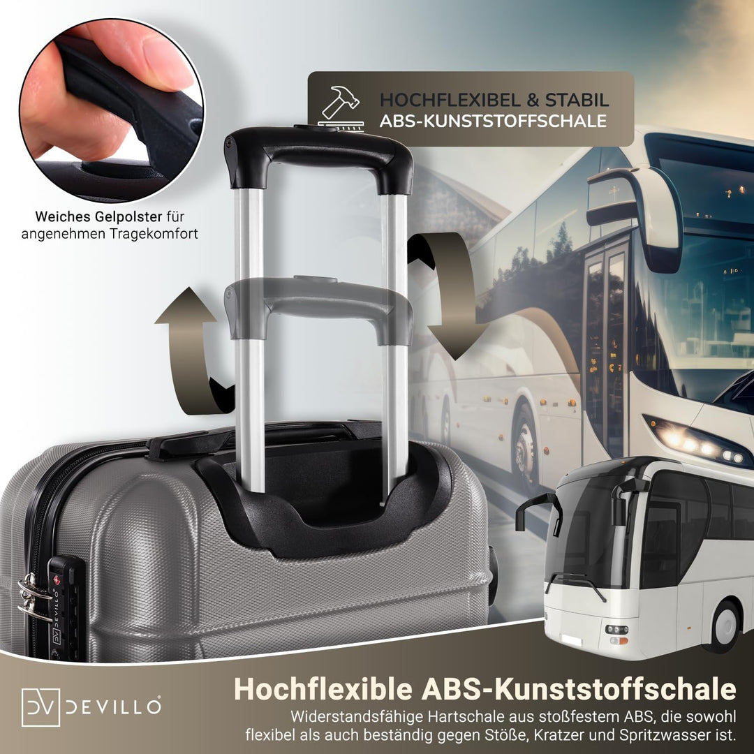 Devillo® Hartschalenkofferset Kofferset 4tlg. S-M-L-XL, Silber - Hard Shell Trolley Koffer Reisekoff