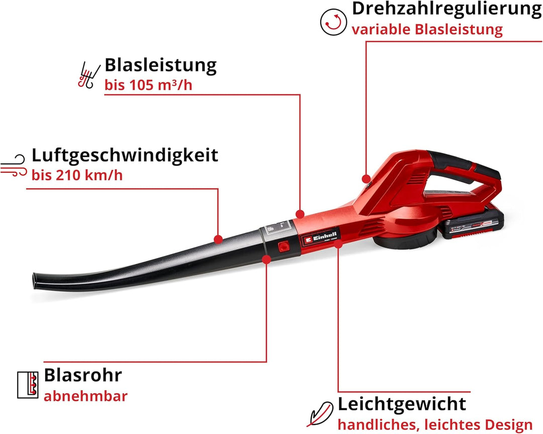 Einhell Akku-Laubbläser GC-CL 18 Li E Kit Power X-Change (18 V, 210 km/h Luftgeschwindigkeit, Drehza
