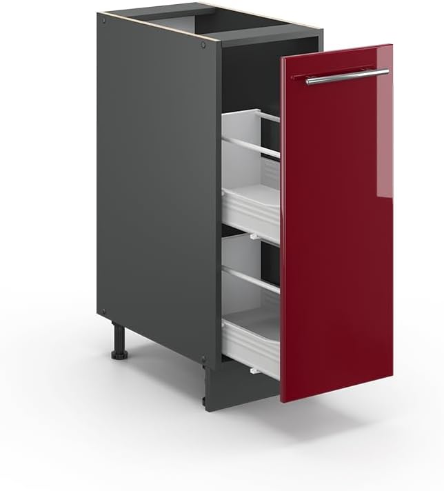 Vicco Apothekerschrank Fame-Line, Bordeaux Hochglanz/Anthrazit, 30 cm ohne Arbeitsplatte Bordeaux Ho
