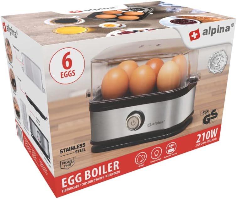ALPINA Eierkocher, 210 Watt, Silber-Schwarz